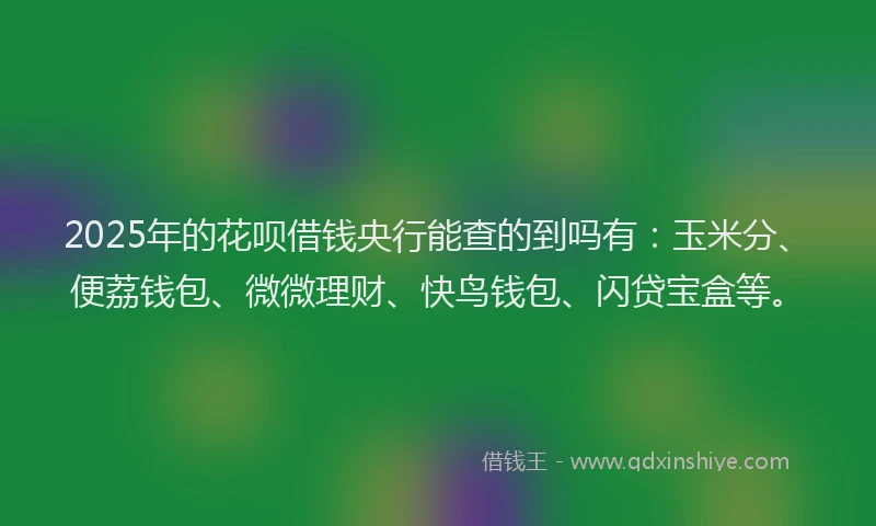 2025年的花呗借钱央行能查的到吗有：玉米分、便荔钱包、微微理财、快鸟钱包、闪贷宝盒等。