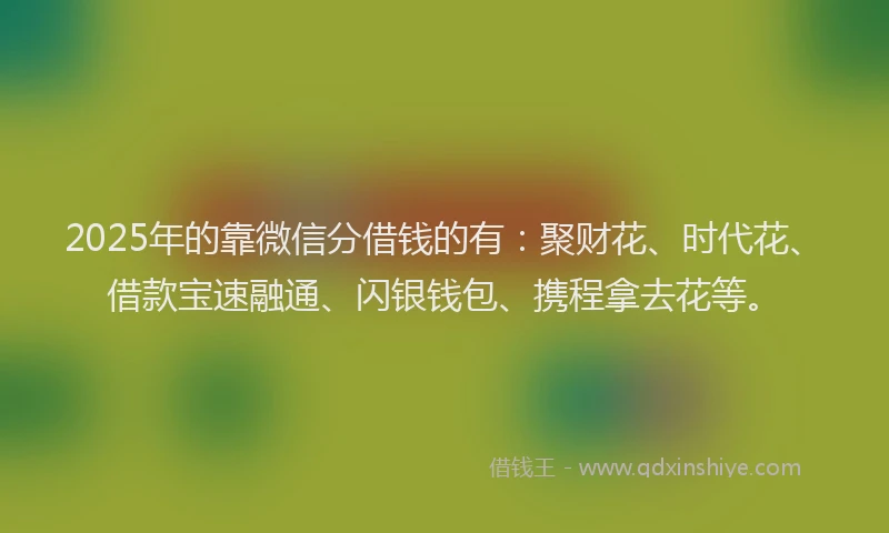 2025年的靠微信分借钱的有:聚财花、时代花、借款宝速融通、闪银钱包、携程拿去花等。