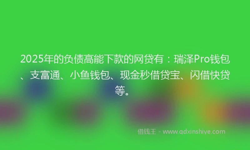 2025年的负债高能下款的网贷有:瑞泽Pro钱包、支富通、小鱼钱包、现金秒借贷宝、闪借快贷等。