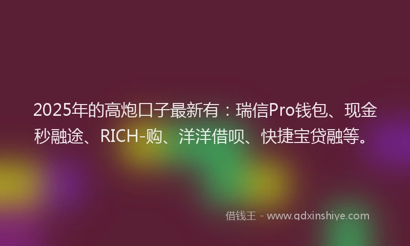 2025年的高炮口子最新有：瑞信Pro钱包、现金秒融途、RICH-购、洋洋借呗、快捷宝贷融等。