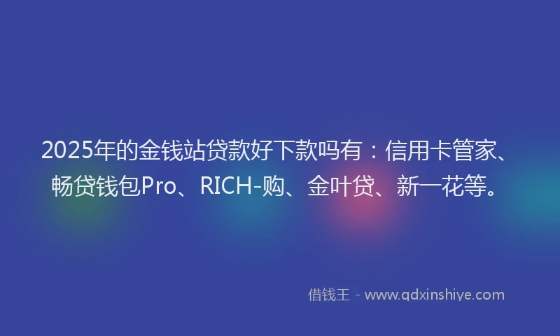 2025年的金钱站贷款好下款吗有:信用卡管家、畅贷钱包Pro、RICH-购、金叶贷、新一花等。