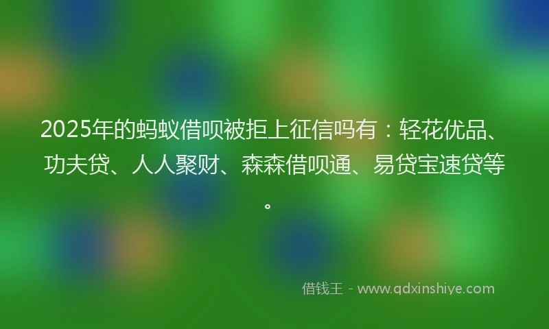 2025年的蚂蚁借呗被拒上征信吗有：轻花优品、功夫贷、人人聚财、森森借呗通、易贷宝速贷等。