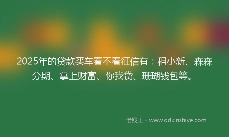 2025年的贷款买车看不看征信有:租小新、森森分期、掌上财富、你我贷、珊瑚钱包等。