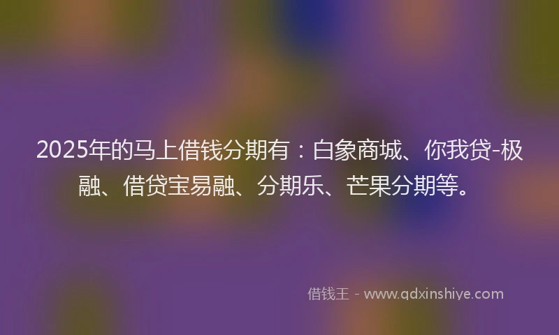 2025年的马上借钱分期有：白象商城、你我贷-极融、借贷宝易融、分期乐、芒果分期等。