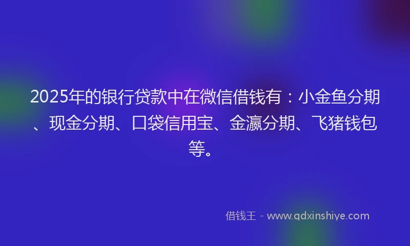 2025年的银行贷款中在微信借钱有：小金鱼分期、现金分期、口袋信用宝、金瀛分期、飞猪钱包等。
