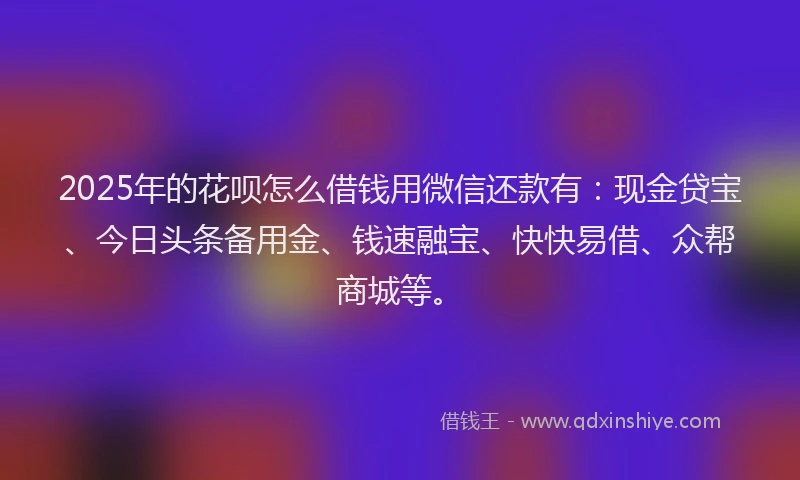 2025年的花呗怎么借钱用微信还款有：现金贷宝、今日头条备用金、钱速融宝、快快易借、众帮商城等。