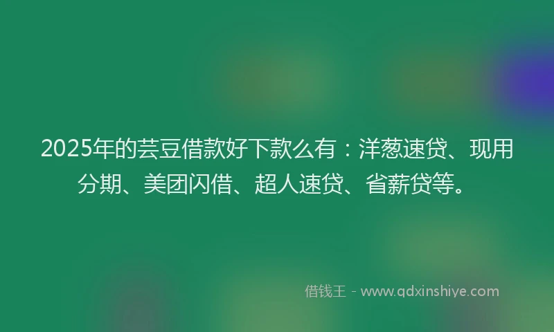 2025年的芸豆借款好下款么有：洋葱速贷、现用分期、美团闪借、超人速贷、省薪贷等。