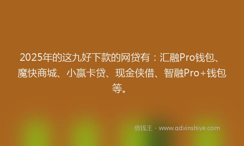 2025年的这九好下款的网贷有：汇融Pro钱包、魔快商城、小赢卡贷、现金侠借、智融Pro+钱包等。