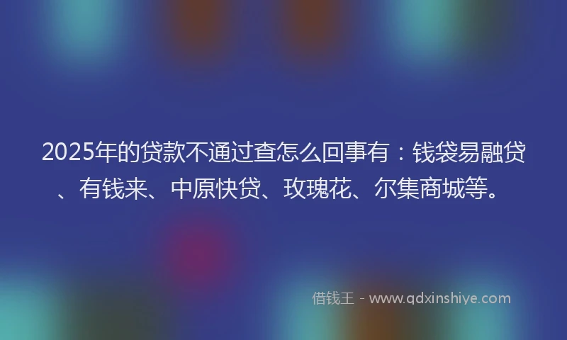 2025年的贷款不通过查怎么回事有:钱袋易融贷、有钱来、中原快贷、玫瑰花、尔集商城等。