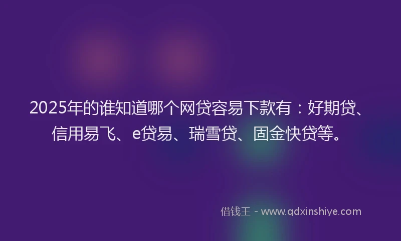 2025年的谁知道哪个网贷容易下款有：好期贷、信用易飞、e贷易、瑞雪贷、固金快贷等。