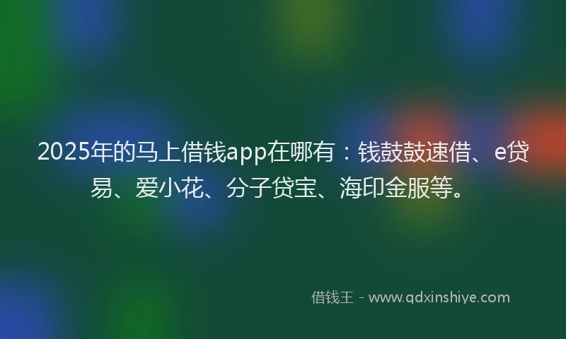2025年的马上借钱app在哪有：钱鼓鼓速借、e贷易、爱小花、分子贷宝、海印金服等。