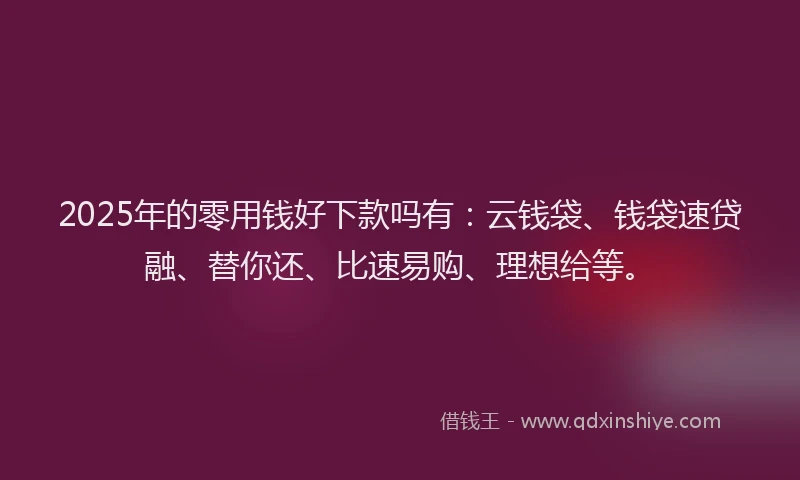 2025年的零用钱好下款吗有:云钱袋、钱袋速贷融、替你还、比速易购、理想给等。