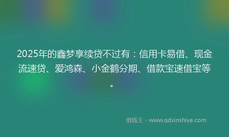 2025年的鑫梦享续贷不过有:信用卡易借、现金流速贷、爱鸿森、小金鹤分期、借款宝速借宝等。