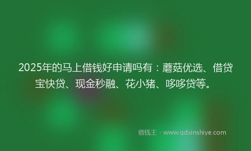 2025年的马上借钱好申请吗有:蘑菇优选、借贷宝快贷、现金秒融、花小猪、哆哆贷等。