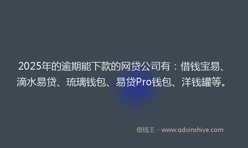 2025年的逾期能下款的网贷公司有:借钱宝易、滴水易贷、琉璃钱包、易贷Pro钱包、洋钱罐等。