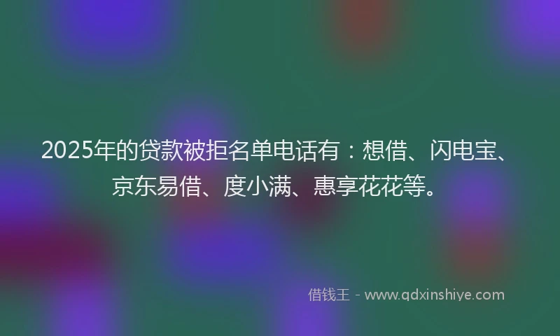 2025年的贷款被拒名单电话有:想借、闪电宝、京东易借、度小满、惠享花花等。