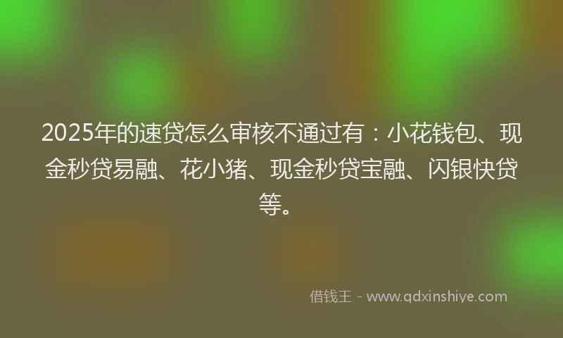 2025年的速贷怎么审核不通过有：小花钱包、现金秒贷易融、花小猪、现金秒贷宝融、闪银快贷等。