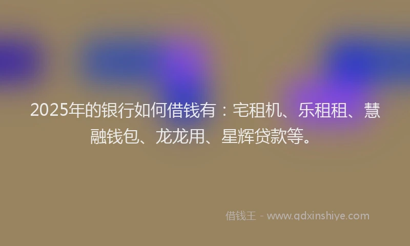 2025年的银行如何借钱有:宅租机、乐租租、慧融钱包、龙龙用、星辉贷款等。