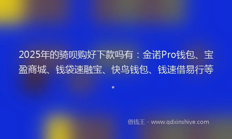 2025年的骑呗购好下款吗有:金诺Pro钱包、宝盈商城、钱袋速融宝、快鸟钱包、钱速借易行等。