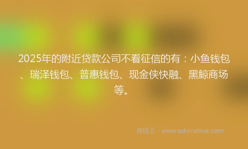 2025年的附近贷款公司不看征信的有：小鱼钱包、瑞泽钱包、普惠钱包、现金侠快融、黑鲸商场等。