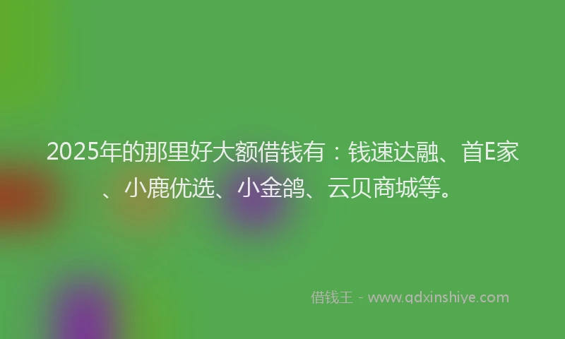 2025年的那里好大额借钱有:钱速达融、首E家、小鹿优选、小金鸽、云贝商城等。