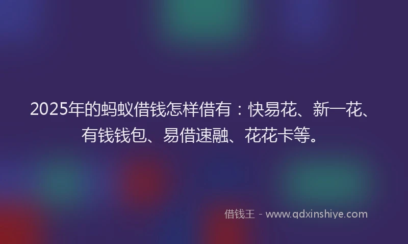 2025年的蚂蚁借钱怎样借有：快易花、新一花、有钱钱包、易借速融、花花卡等。