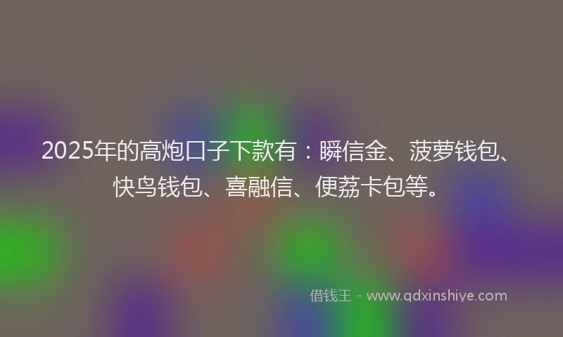 2025年的高炮口子下款有：瞬信金、菠萝钱包、快鸟钱包、喜融信、便荔卡包等。