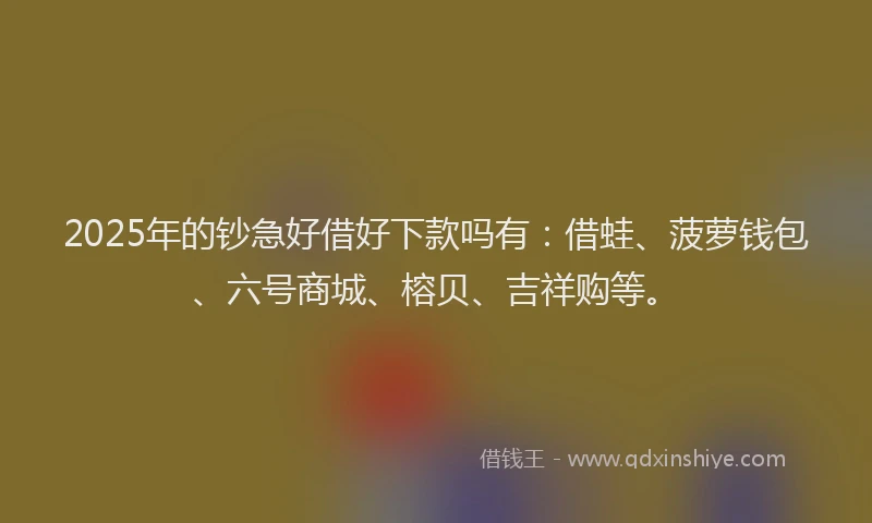 2025年的钞急好借好下款吗有:借蛙、菠萝钱包、六号商城、榕贝、吉祥购等。