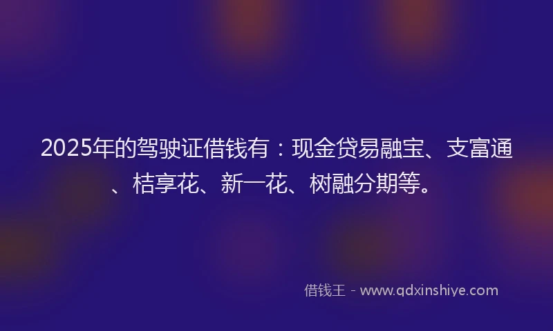 2025年的驾驶证借钱有：现金贷易融宝、支富通、桔享花、新一花、树融分期等。