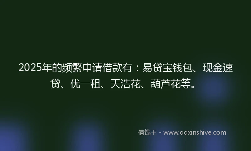 2025年的频繁申请借款有：易贷宝钱包、现金速贷、优一租、天浩花、葫芦花等。