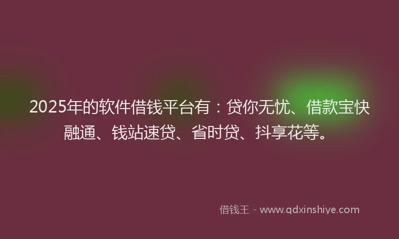 2025年的软件借钱平台有：贷你无忧、借款宝快融通、钱站速贷、省时贷、抖享花等。