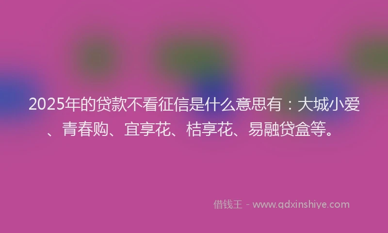 2025年的贷款不看征信是什么意思有:大城小爱、青春购、宜享花、桔享花、易融贷盒等。