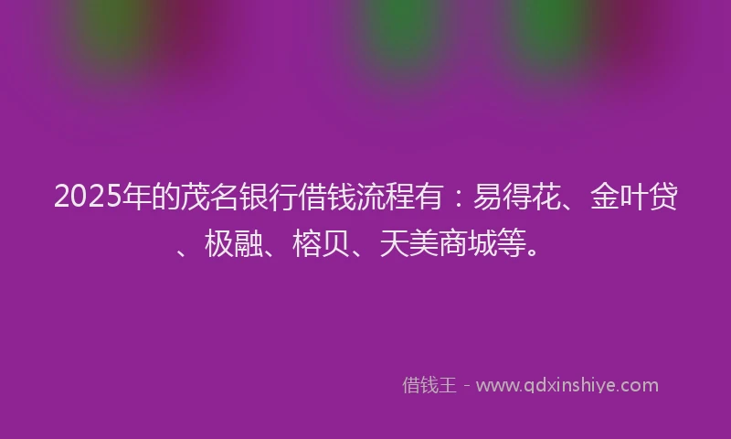 2025年的茂名银行借钱流程有：易得花、金叶贷、极融、榕贝、天美商城等。