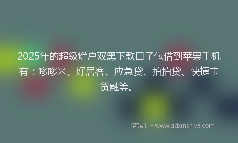 2025年的超级烂户双黑下款口子包借到苹果手机有:哆哆米、好居客、应急贷、拍拍贷、快捷宝贷融等。