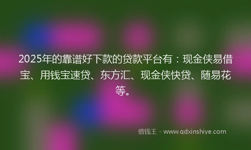2025年的靠谱好下款的贷款平台有：现金侠易借宝、用钱宝速贷、东方汇、现金侠快贷、随易花等。