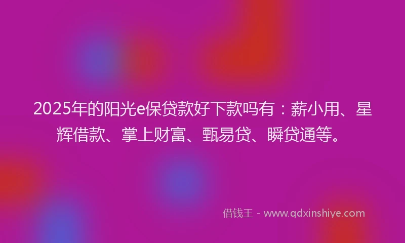 2025年的阳光e保贷款好下款吗有:薪小用、星辉借款、掌上财富、甄易贷、瞬贷通等。