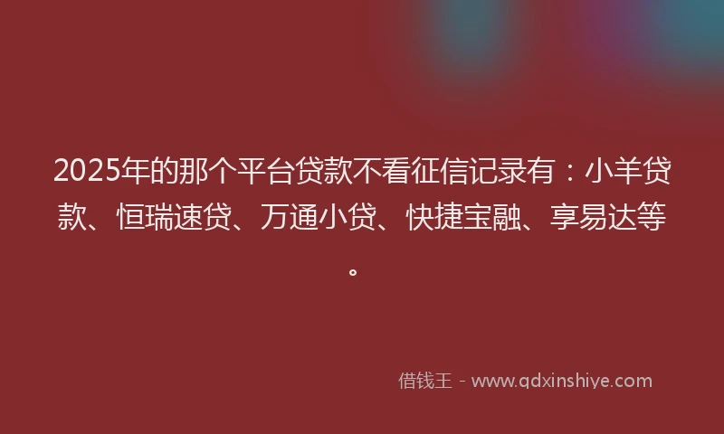2025年的那个平台贷款不看征信记录有：小羊贷款、恒瑞速贷、万通小贷、快捷宝融、享易达等。