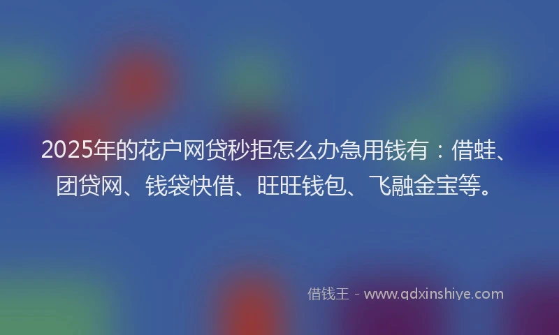 2025年的花户网贷秒拒怎么办急用钱有：借蛙、团贷网、钱袋快借、旺旺钱包、飞融金宝等。