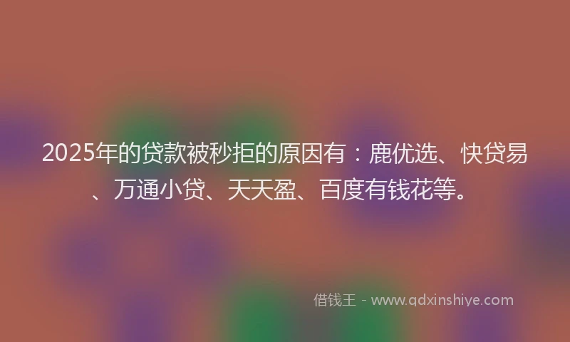 2025年的贷款被秒拒的原因有:鹿优选、快贷易、万通小贷、天天盈、百度有钱花等。