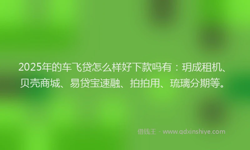 2025年的车飞贷怎么样好下款吗有：玥成租机、贝壳商城、易贷宝速融、拍拍用、琉璃分期等。