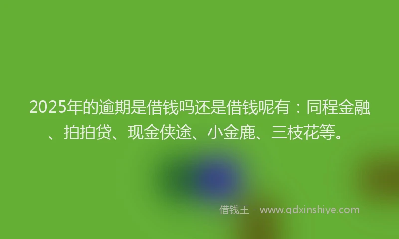 2025年的逾期是借钱吗还是借钱呢有:同程金融、拍拍贷、现金侠途、小金鹿、三枝花等。