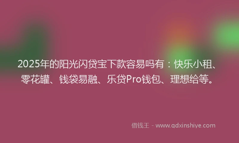 2025年的阳光闪贷宝下款容易吗有：快乐小租、零花罐、钱袋易融、乐贷Pro钱包、理想给等。