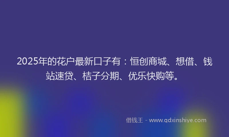 2025年的花户最新口子有：恒创商城、想借、钱站速贷、桔子分期、优乐快购等。