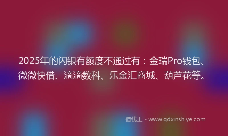 2025年的闪银有额度不通过有:金瑞Pro钱包、微微快借、滴滴数科、乐金汇商城、葫芦花等。