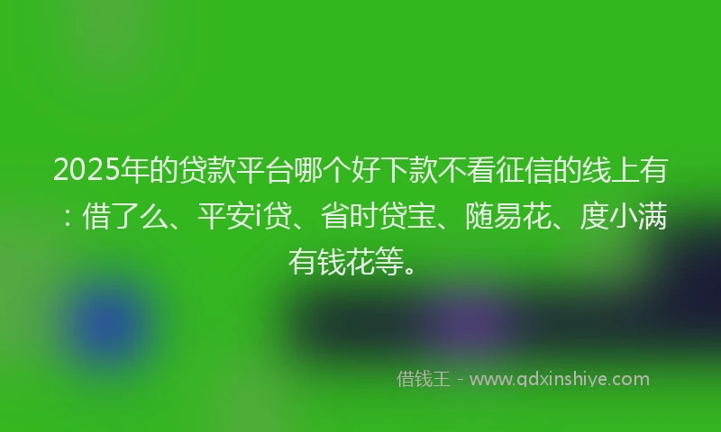2025年的贷款平台哪个好下款不看征信的线上有:借了么、平安i贷、省时贷宝、随易花、度小满有钱花等。