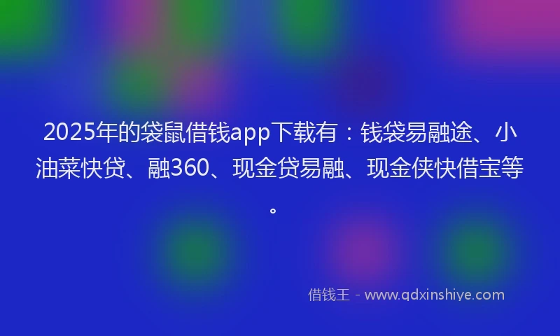 2025年的袋鼠借钱app下载有:钱袋易融途、小油菜快贷、融360、现金贷易融、现金侠快借宝等。