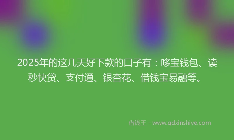 2025年的这几天好下款的口子有：哆宝钱包、读秒快贷、支付通、银杏花、借钱宝易融等。