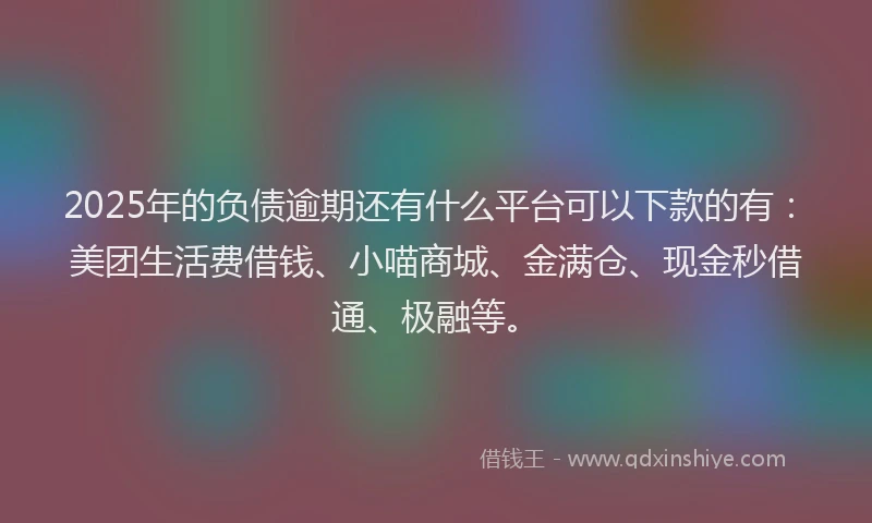 2025年的负债逾期还有什么平台可以下款的有:美团生活费借钱、小喵商城、金满仓、现金秒借通、极融等。
