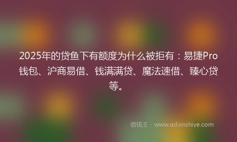 2025年的贷鱼下有额度为什么被拒有:易捷Pro钱包、沪商易借、钱满满贷、魔法速借、臻心贷等。