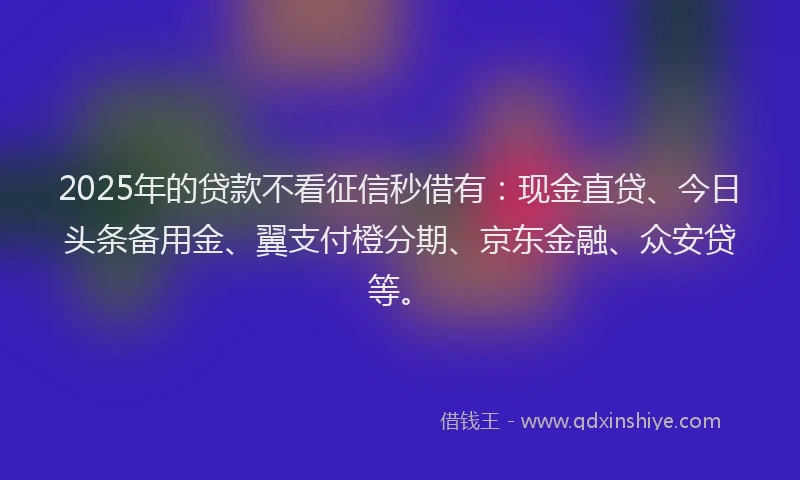 2025年的贷款不看征信秒借有:现金直贷、今日头条备用金、翼支付橙分期、京东金融、众安贷等。